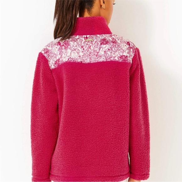 Lilly Pulitzer Raspberry Rouge Wallen Sherpa Half Zip NWT - Picture 2 of 2